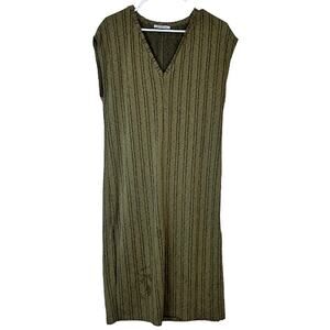 Zara Trafaluc Women's Green Brown Loose Fit Striped Shift‎ Dress Size S